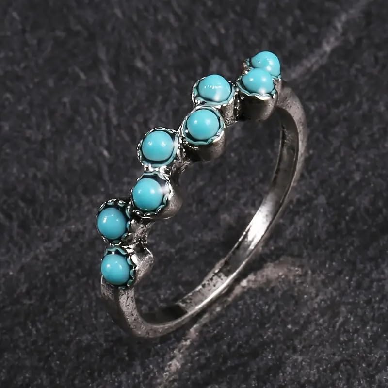 Gixaxak Vintage Turquoise Dainty Ring Turquoise Sterling Silver Plated Rings Turquoise Rings for Women 925 Sterling Silver Ring Stackable Rings for Women Turquoise Stackable Ring 8 - Image 2
