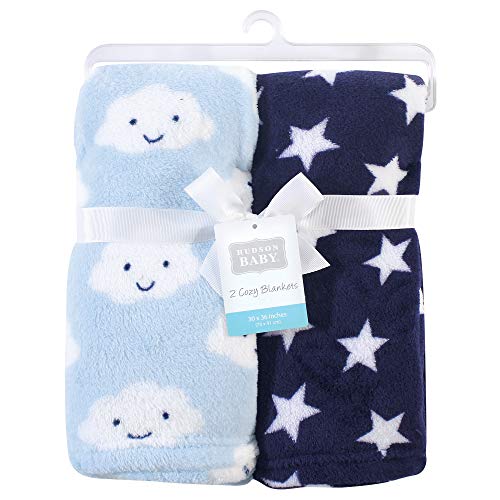 Image of Hudson Baby Unisex Baby Silky Plush and Coral Fleece Blanket, Cloud, 30x36 inches