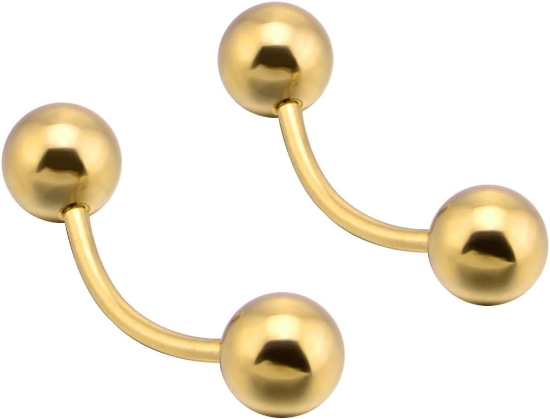 Epinki カフスボタン メンズ、ダブルラウンドボール用真鍮カフリンクス 結婚式 ビジネス クラシック カフスボタン, S, 真鍮
