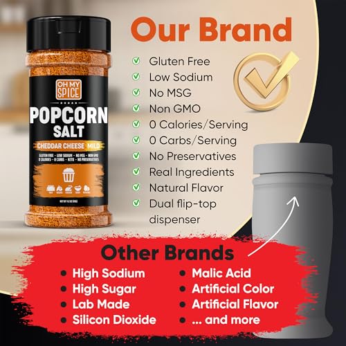 Popcorn Seasoning Cheddar Cheese Powder Mix - Gluten Free & Low Sodium Mild Nacho Cheese Powder Flavor Popcorn Flavoring Seasoning. Movie Theater Pop Corn Toppings. Hot Pop Corn Salt Seasonings. 4.2oz - image 7