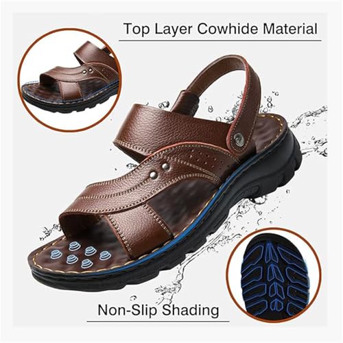 CLSQLXYJZC Summer Men's Beach Shoes, Men's Open Toe Outdoor Slip on Breathable Leather Beach Sandals with Arch Support, Casual Two Uses Hiking Sport Sandals, for Outdoor Walking, Entertainment2