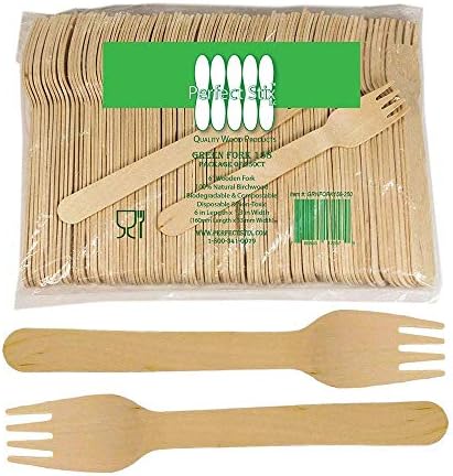 Perfect Stix Green Fork 158-250ct Disposable Wooden Forks (Pack of 250), Plain Forks