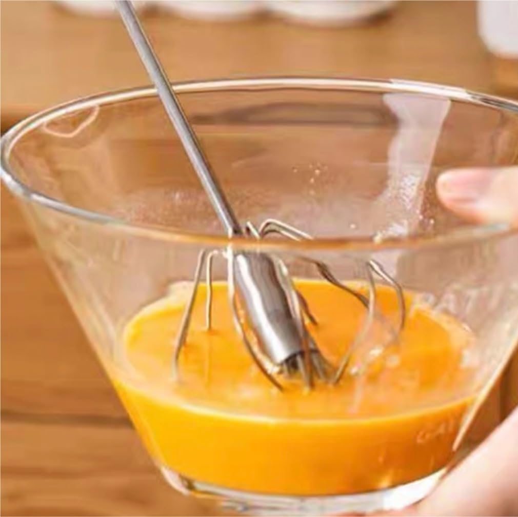 Batidor Varillas Cocina Batidor De Huevos Manual Semiautomático Pequeño For Hornear En Casa, Mezclador De Mano con Mango De Madera Barillas Batir Batidor De Huevo(6.5x32cm)