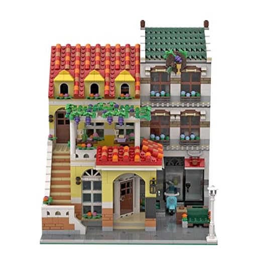 WWEI Kreativt city hotell modulära hus byggklossar, 2345 delar La Locanda Hotel modellbyggsats, Street View klämbyggstenar kompatibla med Lego 41684 Friends