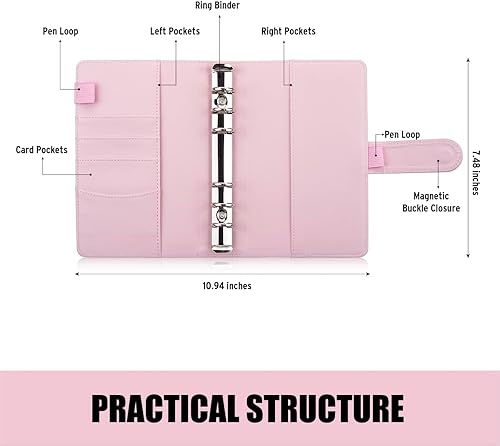 Miniatura 2 de Sooez Carpeta para cuaderno A6, planificador de 6 anillos con diseño elegante, organizador personal de hojas sueltas con cierre de hebilla