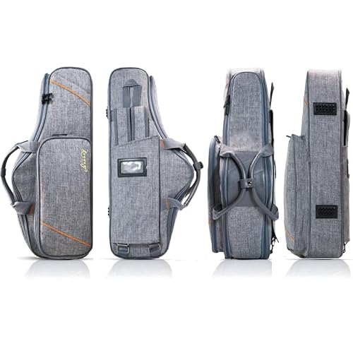 Chehery Alto Saxophone Case - 2-in-1 Padded Backpack Gig Bag with Flute Pocket & Accessory Storage, 20mm Soft Padding, Lightweight Protective Carry Case for Saxophone (gray)
