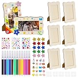 Bcuuozeeing 6pcs Holzbilderrahmen zum Bemalen für Kinder - 5.5x7.5in Bilderrahmen Holz Set, mit 12 Farbiger Brunnenstifte, Aufkleber, Bastelset Kindergeburtstag, Kreativ-Set zur Selbstgestaltung