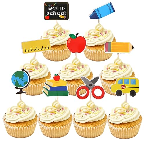 36 Stück Back To School Cupcake Toppers – 12 Designs Für Schulanfang, Alphabet, Wecker & Schultasche