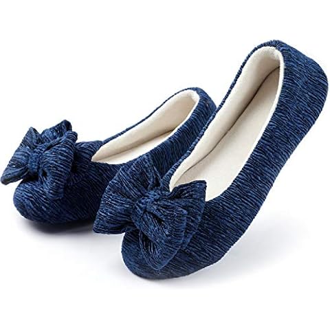 ULTRAIDEAS Ladies' Ballerina Slippers with Elegant Bow and Memory Foam, Cosy Lightweight House Shoes with Anti-Slip Soft Rubber Sole (Large, 7-8, Royal Blue) Cover