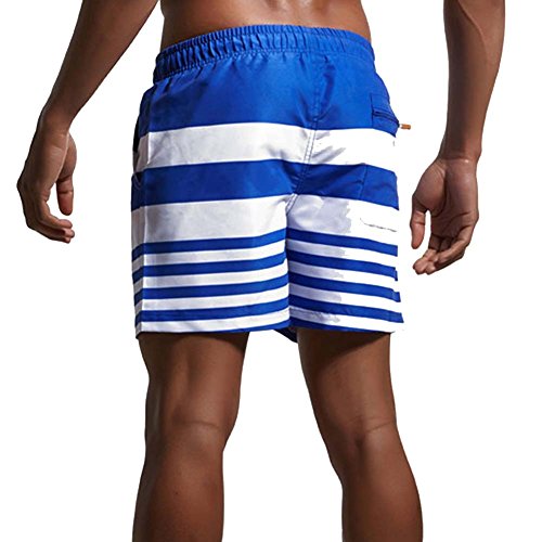 Men's Striped Beach Swimming Trunks Boxer Swim Underwear Boardshorts with Pocket2