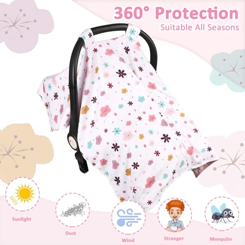 Image of Pea Pod Car Seat Cover for Baby, Infant Carseat Cover with Peekaboo Opening Design Car Seat Canopy Cover, Nursing Cover for Baby Boys Girls (Floral)