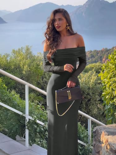 Image of REORIA Women's Off Shoulder Long Sleeve Bodycon Maxi Dresses