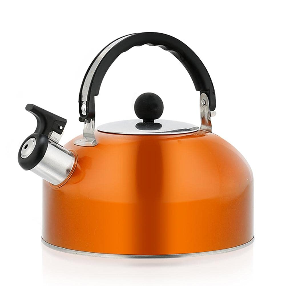 NOENNULL 3L Camping Kettle, Stainless Steel Whistling Kettle Teapot Coffee Pot Indoor Outdoor Camping Hiking Picnic (Orange)