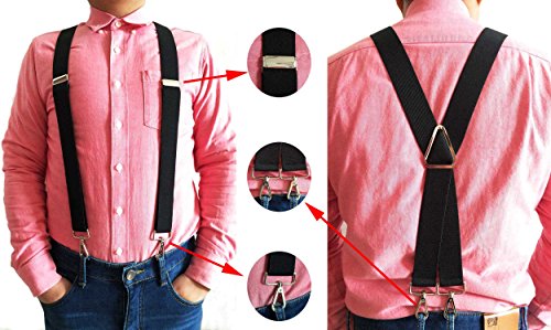 Romanlin Suspenders For Men Elastic X Back 4 Metal Swivel Hook Clip End Adjustable Black #TOP5