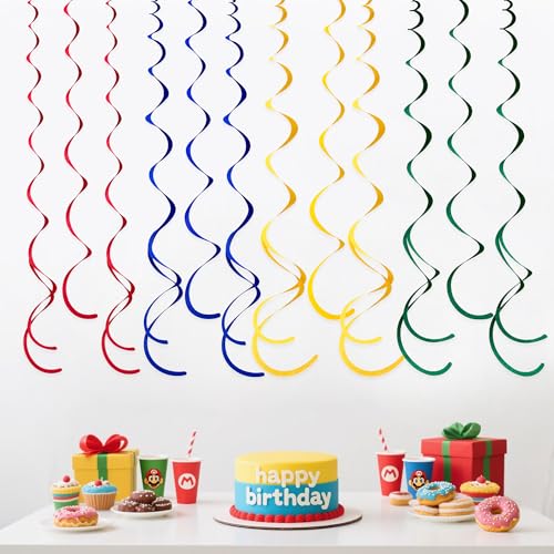 Image of 36 Pcs Mario Hanging Swirl Decorations Colorful Felt Swirl Streamer Spiral Ceiling Decorations Garland for Birthday Wedding Carnival Circus Clown Fiesta Festival Party Supplies