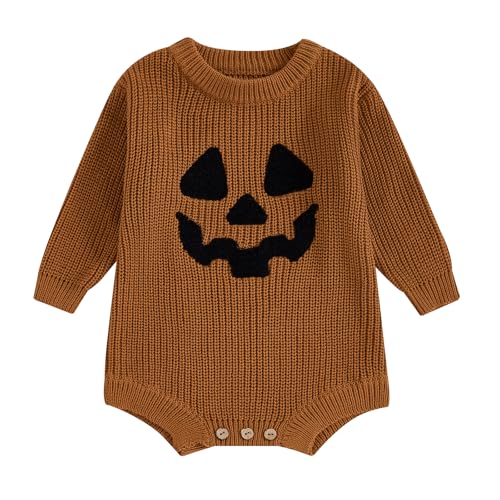 Image of FYBITBO Baby Girl Boy Sweater Knit Oversized Pullover Sweatshirt Romper Onesie Warm Fall Winter Clothes Outfit Newborn