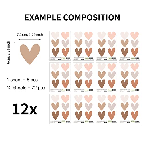 Funlife 72 Pcs Boho Wall Decals Peel And Stick, Muted Boho Hearts Wall Stickers, Pastel Hearts Wall Art Stickers For Kids Room Bedroom Playroom Nursery Room, 2.79" X 2.36" #TOP1
