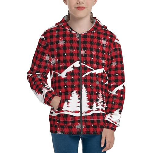 Christmas Tree Buffalo Plaid Kids Pullover Hoodies Boys Zip Up Sweatshirts Girls Athletic Clothes with Pocket3