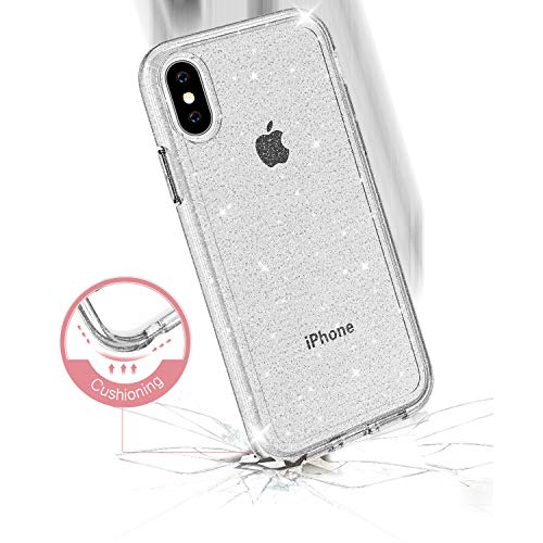 Fantek Compatible For Iphone Xs Case, Iphone X Case, Luxury Bling Glitter Sparkly Protective Bumper Hard Shell Shockproof Crystal Cover For Women Girl Iphone X/Xs, Glitter Clear #TOP3