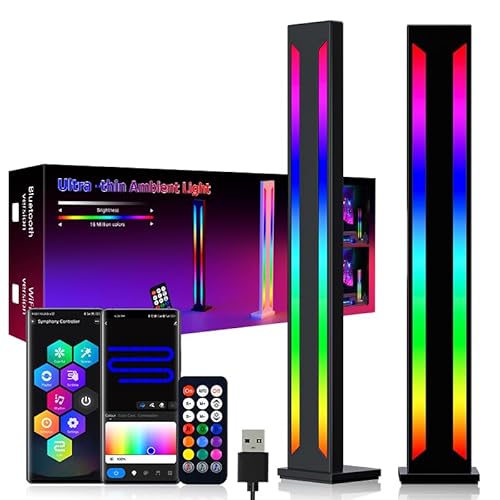 MIWATT Barra luminosa a LED ultra sottile, confezione da 2 pezzi, accessori per illuminazione Smart RGB, alloggiamento in alluminio con controllo app e modalità ritmo di sincronizzazione musicale