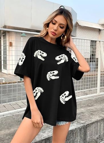 Dinosaur Shirt Women Oversized Cute Dinosaur Graphic Tees Funny Dinosaur Movie Shirts Casual Holiday Short Sleeve Tops3