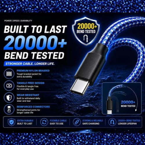 Image of Type C Cable Fast Charging - 100W | Warp /Dash Charge Compatible, Nylon | For All OnePlus & Type C Devices | Tangle Free USB A to Type C Cable | Fast Data Sync & Smart Protection Chip, 1.2m Long