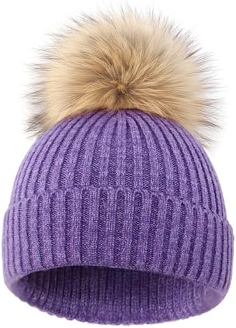DRESHOW Baby Kleinkind Beanie Kinder Wintermützen Kinder Weich Stricken Unisex Mütze für Jungen und Mädchen mit Süße Bommel Warme Mützen