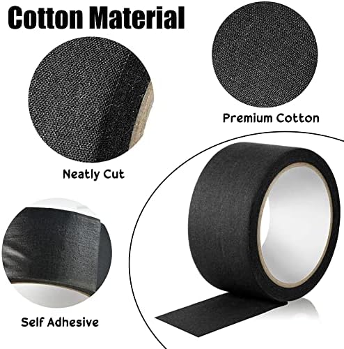 QUCUMER Black Fabric Tape Cloth Book Binding Repair Tape Premium Adhesive Duct Tape Waterproof Camouflage Tape Seam Sealing Tape for Webbing Repair, Camouflage Device, Equipment Repair, 5cm x 10m