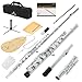 Cecilio High Grade Student C Flute Package in Silver Nickel Plated with Stand, Pocketbook, Case, Screwdriver, Joint Grease, Cleaning Cloth and Rod