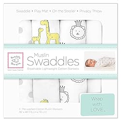 SwaddleDesigns Cotton Muslin Swaddle Blankets, Set of 4, Receiving Blankets for Baby Boys & Girls, Best Shower Gift…
