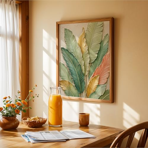 Image of NoWorries 3D Tropical Leaf Wall Painting with Frame Set of 1 | Premium Textured Green Botanical Leaves Artwork, Luxury Nature Wall Decor for Living Room, Bedroom, Office and Home Decoration (3d Art-8,17x25inch)