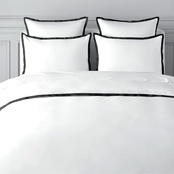 BEDLAM Twin/Twin XL Duvet Cover Set - 3pcs 100% Cotton Duvet Cover, Includes a White Percale Duvet Covers with a Black Satin Border & 2 Cotton Pillowcases - 400TC Luxury Twin Duvet Cover Bedding Set