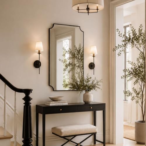 Image of TEHOME 30x40'' Black Vanity Mirror for Bathroom, Matt Black Scalloped Framed Bathroom Vanity Mirror
