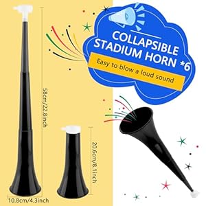 6 Pieces Collapsible Stadium Horn 24 Inch Plastic Trumpet Horn Stadium Horn Noise Maker for Sporting Events Sports Themed Party Supplies (Black) 6 Pieces Collapsible Stadium Horn 24 Inch Plastic Trumpet Horn Stadium Horn Noise Maker for Sporting Events Sports Themed Party Supplies Black