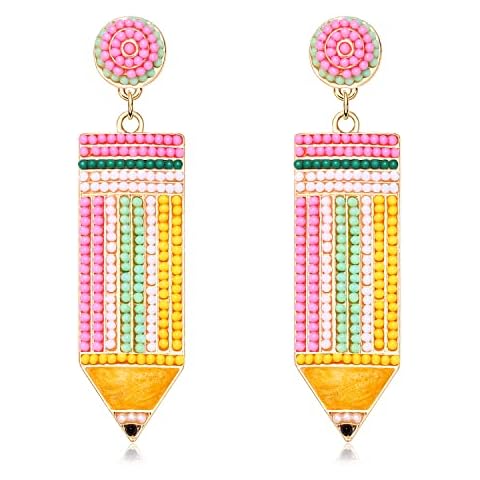 MOLOCH Teacher Earrings Beaded Rhinestone Maestra Teacher Pencil Dangle Earrings Back to School Gifts for Teacher Appreciation (Pencil) Cover