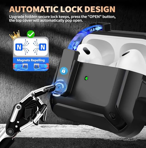 Image of Olytop for Airpods Pro 3 Case with Magnetic Automatic Lock, Rugged Apple Airpods Pro 3rd Generation Cover 2025, Armor Shockproof iPod Pro3 Gen Protective Hard Shell with Carabiner&Cleaner kit, Black