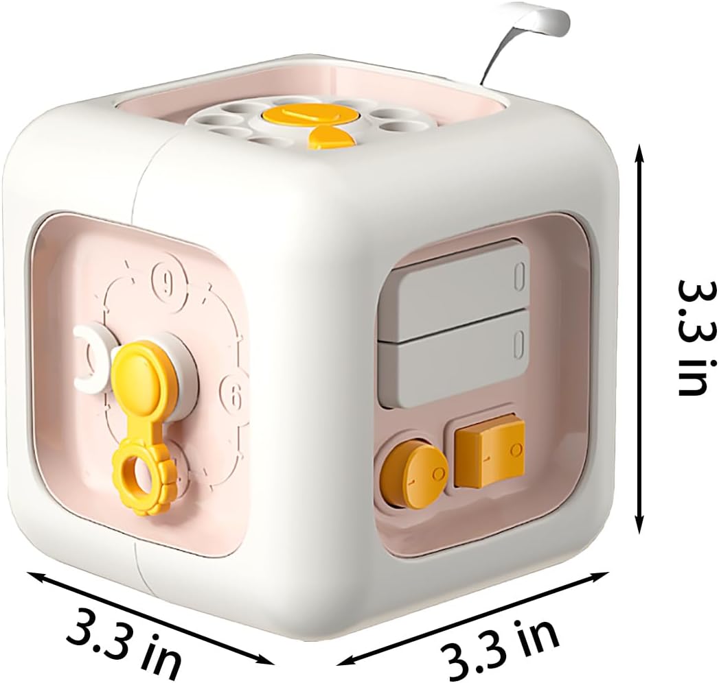 Montessori Toys for Kids Busy Cube Toys for Child Travel Sensory Toy for Toddlers 1-3 Learning Fine Motor Skills 1st Birthday Gifts Boys Girls 18 Months + (Pink)