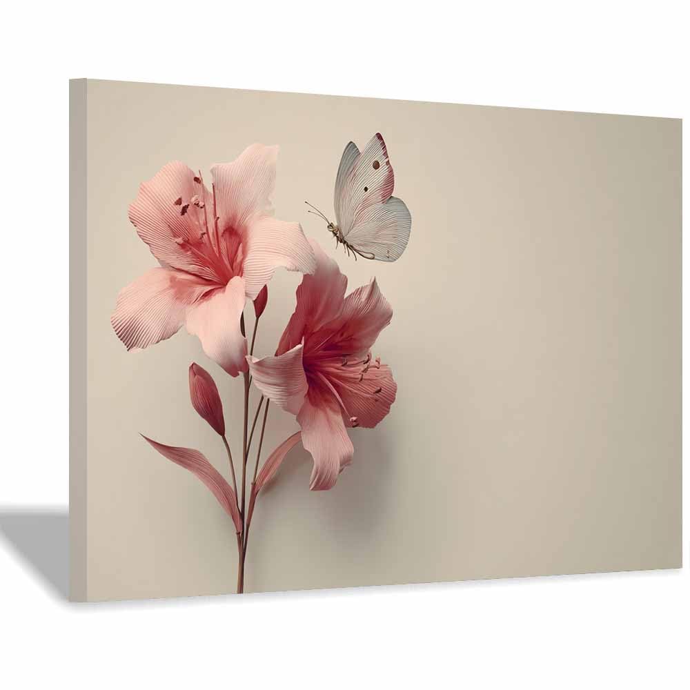 ZAMAEIU Nature Landscape Canvas Wall Art Pink-flowered butterflys posters picture, Modern Wall Decor, for Bedroom, Office, Living Room, Corridor, classroom(pink)-70x100cm Framed