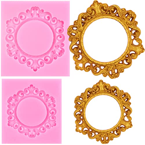 RFGHAC Photo Frame Silicone Mold Picture Frame Fondant Mold For Cupcake Topper Cake Decorating Polymer Clay Gum Paste Set Of 2
