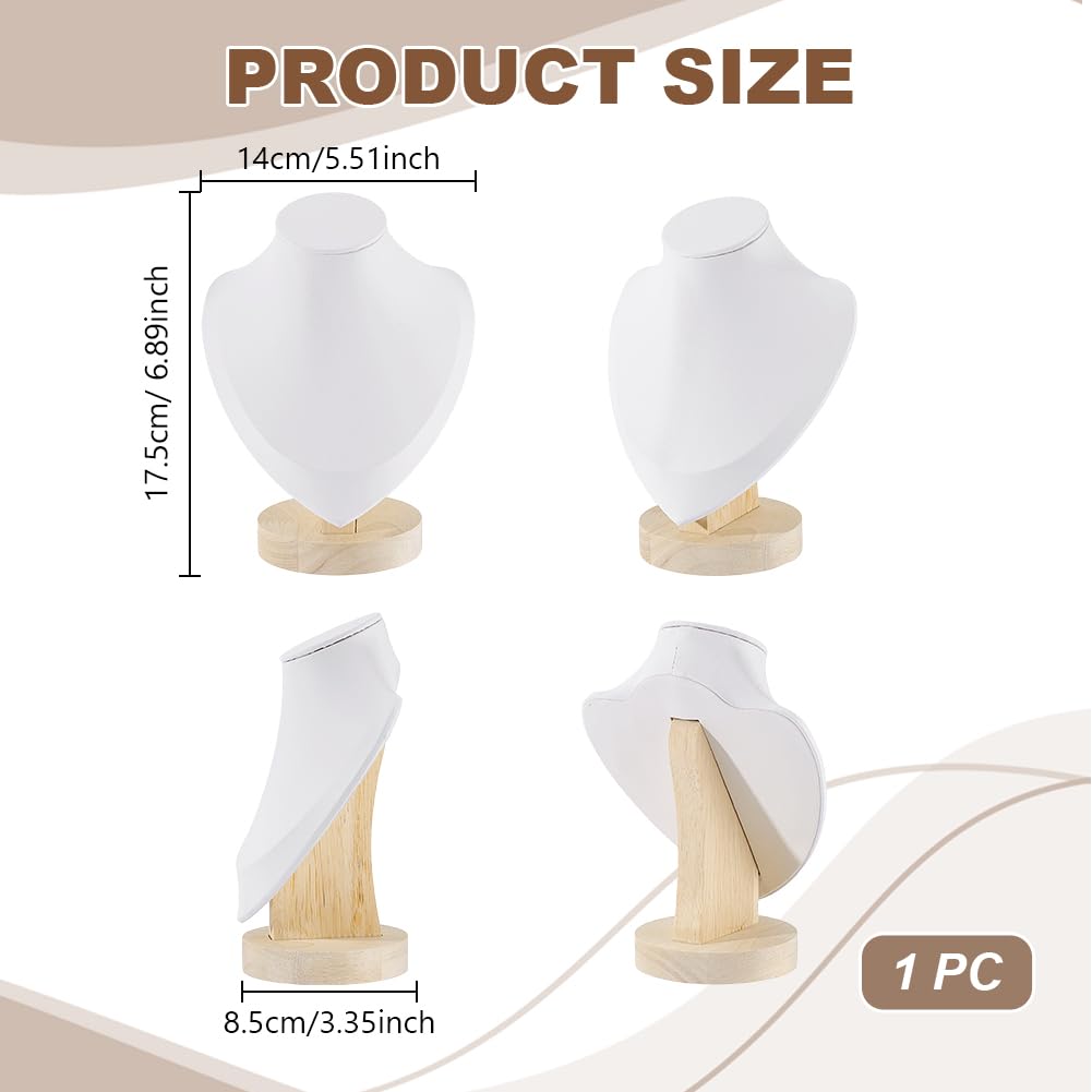 arricraft 1 support de Présentation pour Collier et Buste Présentoir à Bijoux en Cuir PU Blanc Présentoir à Bijoux en Bois Support de Mannequin pour le Rangement de Colliers Pendentifs Colliers