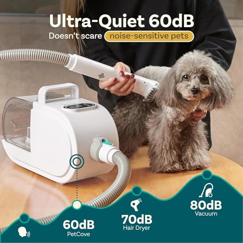 PetCove Dog Grooming Kit – Pet Clippers, Nail Grinder & Blow Dryer with Quiet 3-Speed Suction, 3 Heat Settings, 2.6L Dog Hair Vacuum Dust Bin, HEPA System, Self-Cleaning Brushes - Image 6