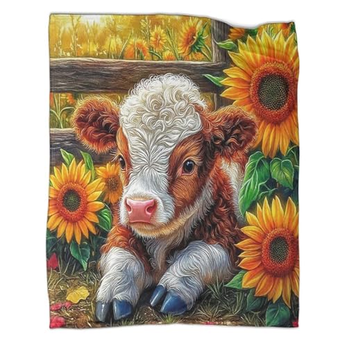 Couverture en flanelle 3D veau supérieure, plaid décoratif doux 127x152cm