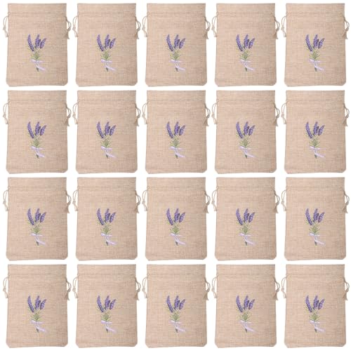 20 bolsas lavanda de lino o algodón con cierre de cordón miniatura 1