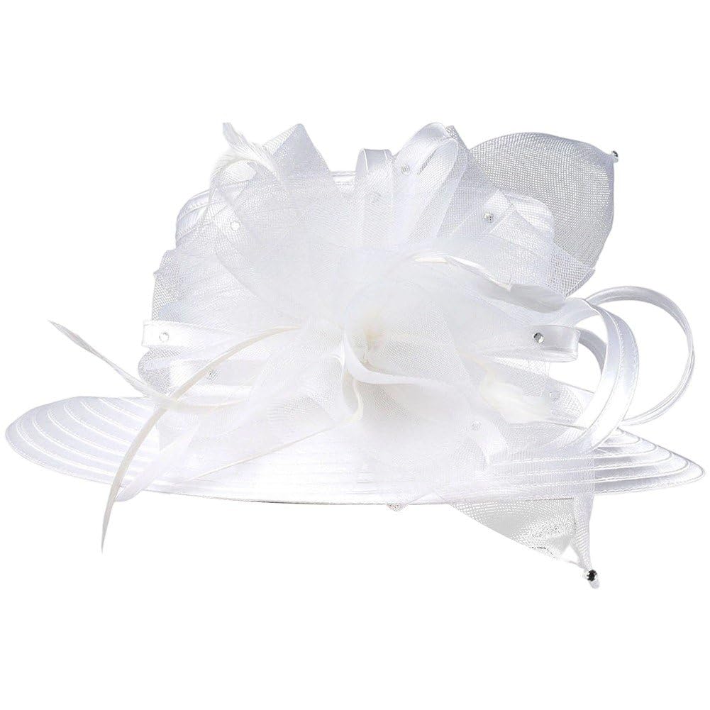Chapeau de en dentelle femme grand bord avec fleurs style fascinateur pour mariage