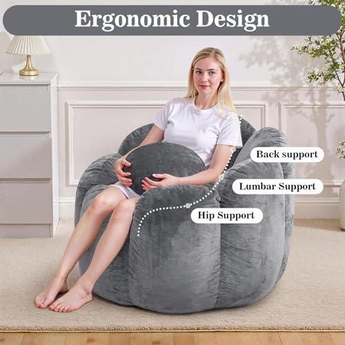 HOMMPA Bean Bag Chair for Adults Comfy Velvet Bean Bag Couch with Back Support Flower Shaped Oversized Sofa for Living Room,Bedroom,Dorm,Grey - image 4