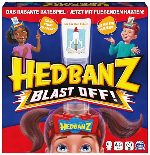 Spin Master Games - Hedbanz - Blast Off, Familien-Ratespiel mit fliegenden Karten - für 2 Teams bzw. 4 und mehr Spieler ab 6 Jahren (deutsche Version)