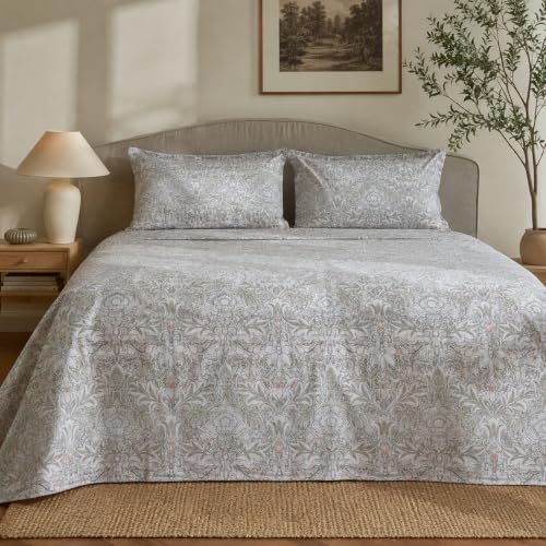 Image of Linen Home Cotton Percale Flat Bedsheet Set Queen Size Damask Pink