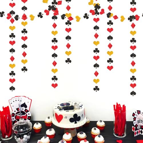 Image of Red-Black Gold Casino Party-Decorations Streamers-Garland - 52ft Poker Theme Hanging Paper Banner,Adults Game Night Birthday Wedding Bachelorette Decor Hugfond