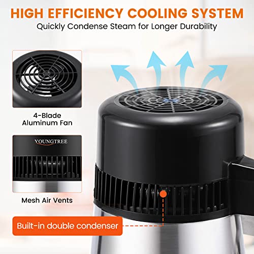 Youngtree 1 Gallon Water Distiller, 304 Stainless Steel Distilled Water Machine, 750W Home Countertop Distilled Water Maker With On Off Switch And Glass Container To Make Clean Water #TOP5