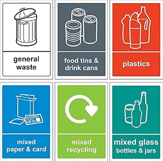Recycling bin Sign pack - Pack of 6 sign 1mm Plastic (200mm x 150mm)